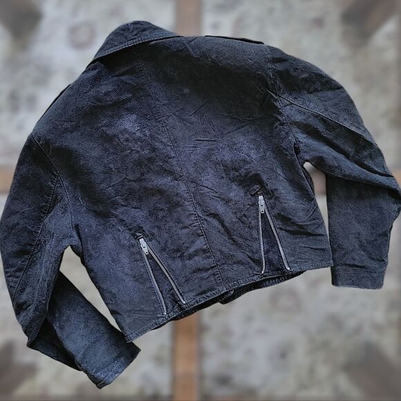 Vtg 90s Cosa Nova black nubuck leather belted moto jacket - Picture 7 of 15